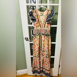 Farm Rip Floral Maxi Dress with Ruffle Sleeves Sz XS